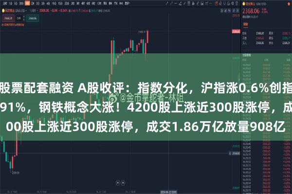 股票配套融资 A股收评：指数分化，沪指涨0.6%创指跌0.44%北证50涨0.91%，钢铁概念大涨！4200股上涨近300股涨停，成交1.86万亿放量908亿